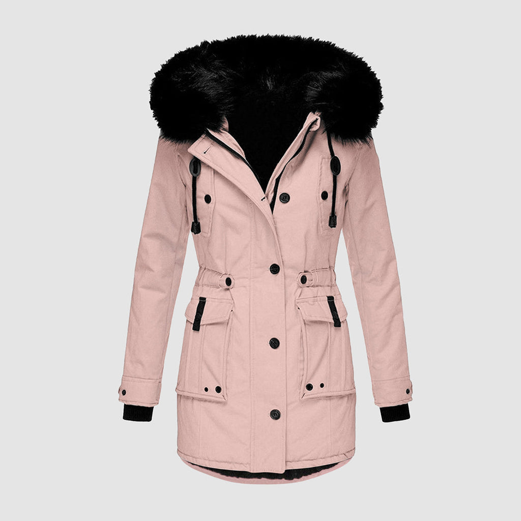 Ladies Long Winter Jacket | With Faux Fur Trim