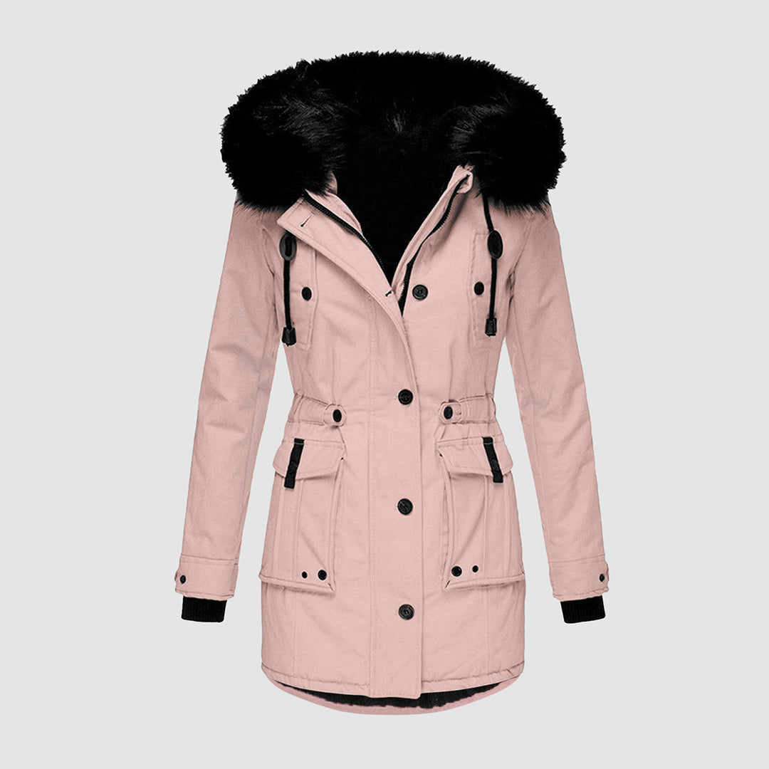 Ladies Long Winter Jacket | With Faux Fur Trim