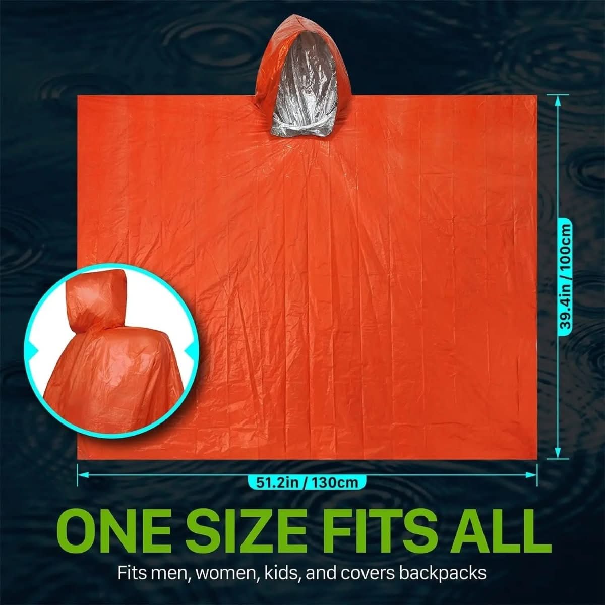 Reusable Hooded Rain Poncho for Outdoor Protection