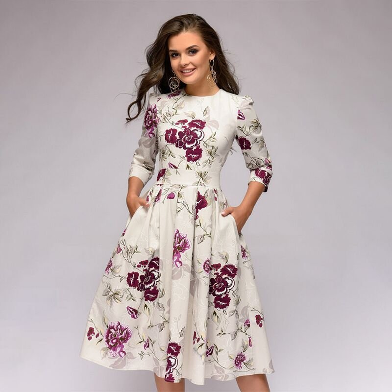 Ladies Floral Print Wedding Guest Dress | Midi