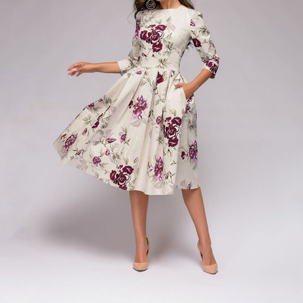 Ladies Floral Print Wedding Guest Dress | Midi