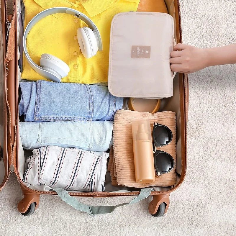 Compact Travel Toiletry Organizer | 6 Storage Compartments & Moisture-Proof Pocket | Versatile & Water-Resistant Polyester