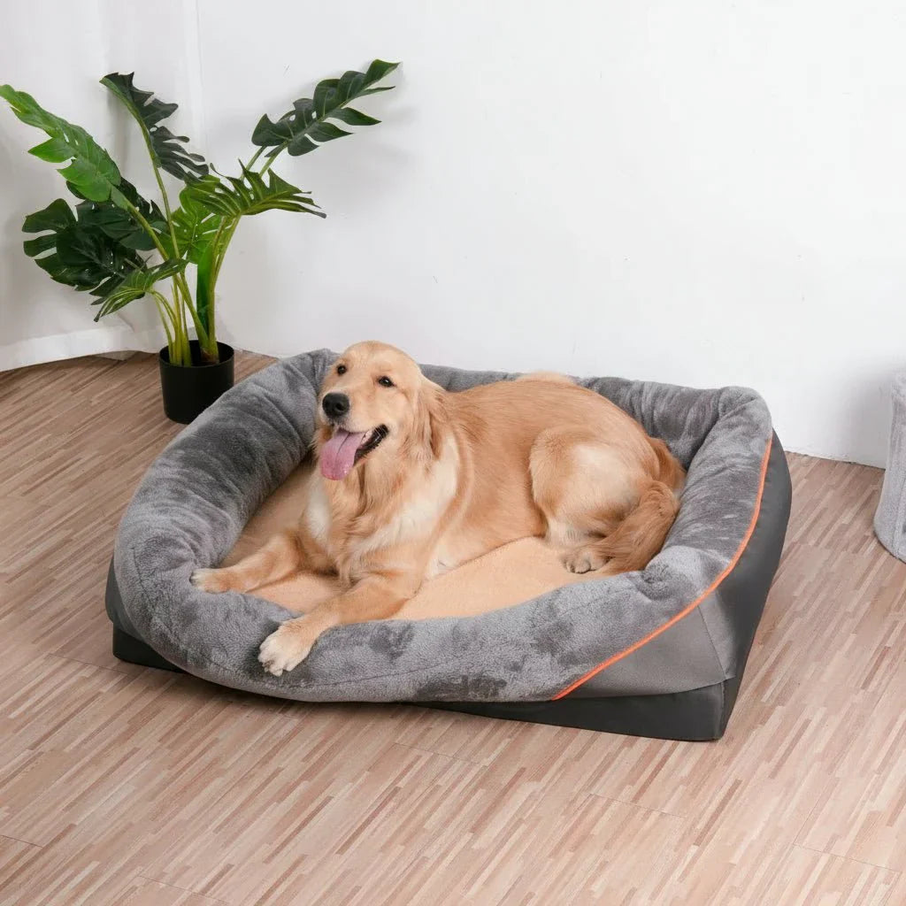 Waterproof Orthopedic Dog Bed with Raised Pillow and Memory Foam Comfort