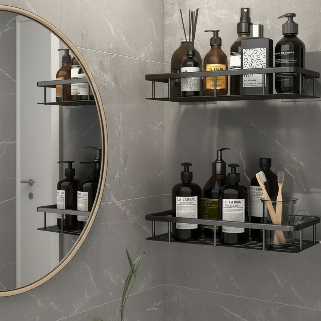 Drill-Free Adhesive Bathroom Shelf – Chic and Functional for Any Bathroom