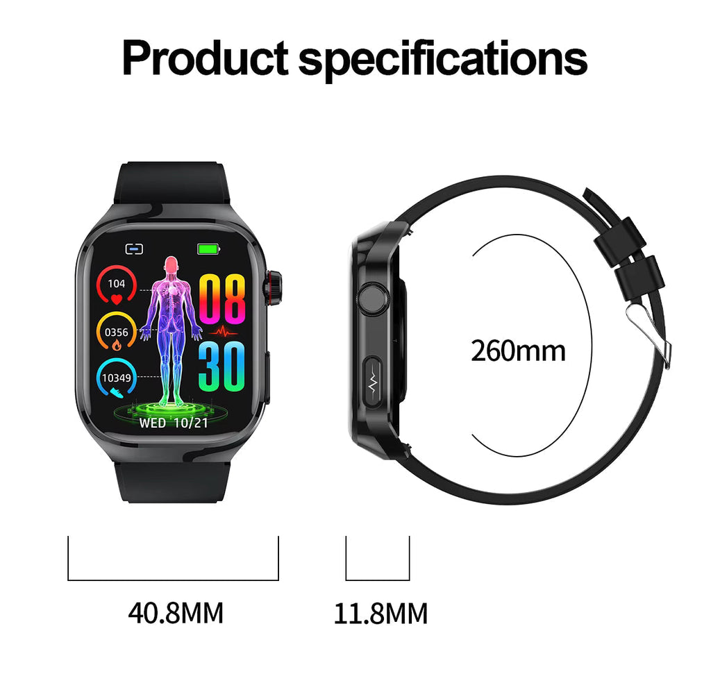 Smartwatch for Blood Sugar Monitoring, ECG, Uric Acid Measurement, and Bluetooth Connectivity
