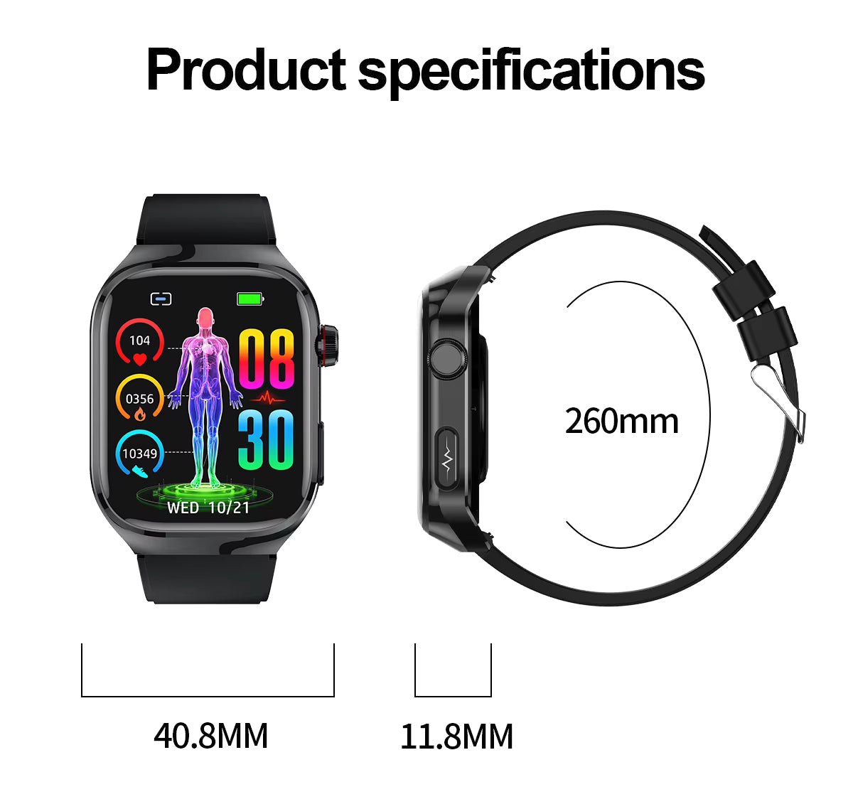 Smartwatch for Blood Sugar Monitoring, ECG, Uric Acid Measurement, and Bluetooth Connectivity