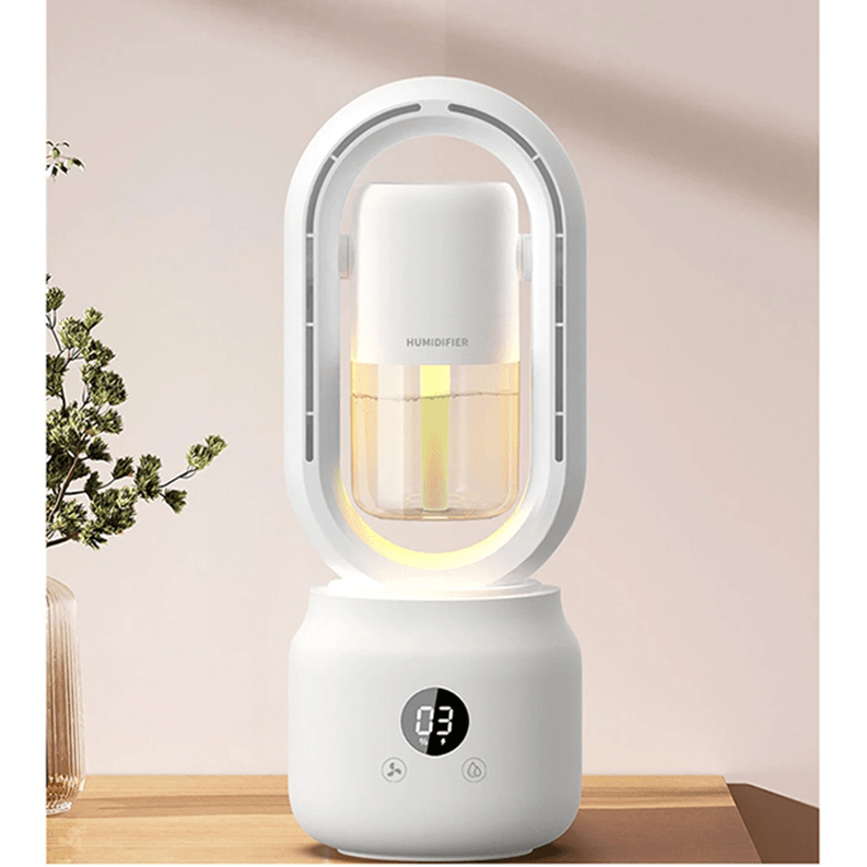 Compact Blade-Free Fan with Humidifier and Night Light for Ultimate Comfort