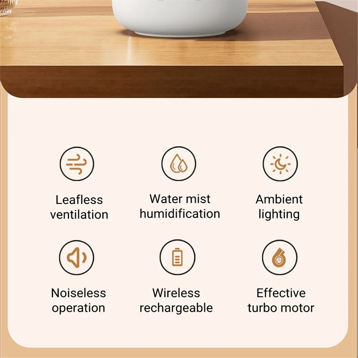 Compact Blade-Free Fan with Humidifier and Night Light for Ultimate Comfort
