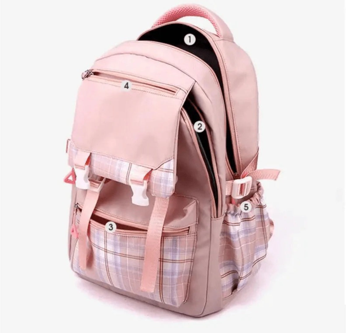 Roomy School Backpack with Stitch Pattern