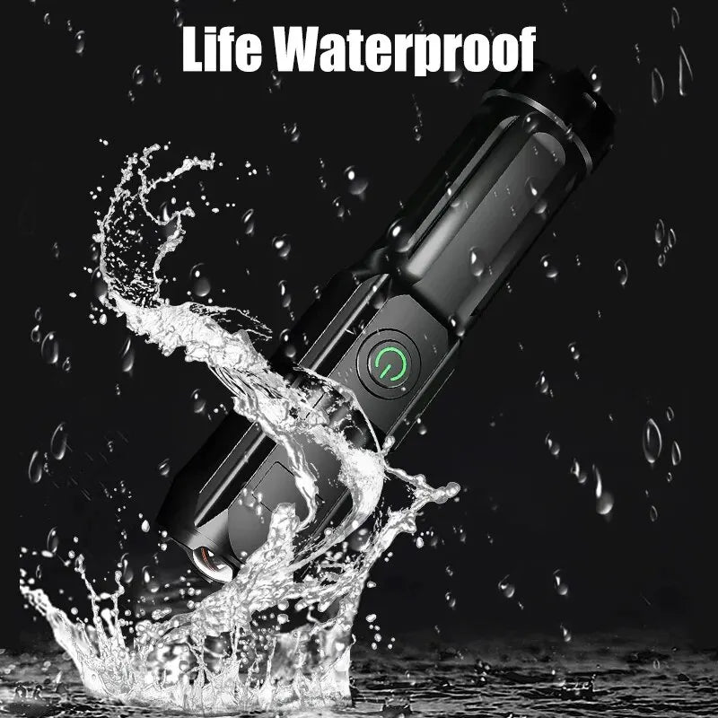 High-Intensity LED Flashlight with 100,000 Lumens, USB Rechargeable & Waterproof Zoom Feature