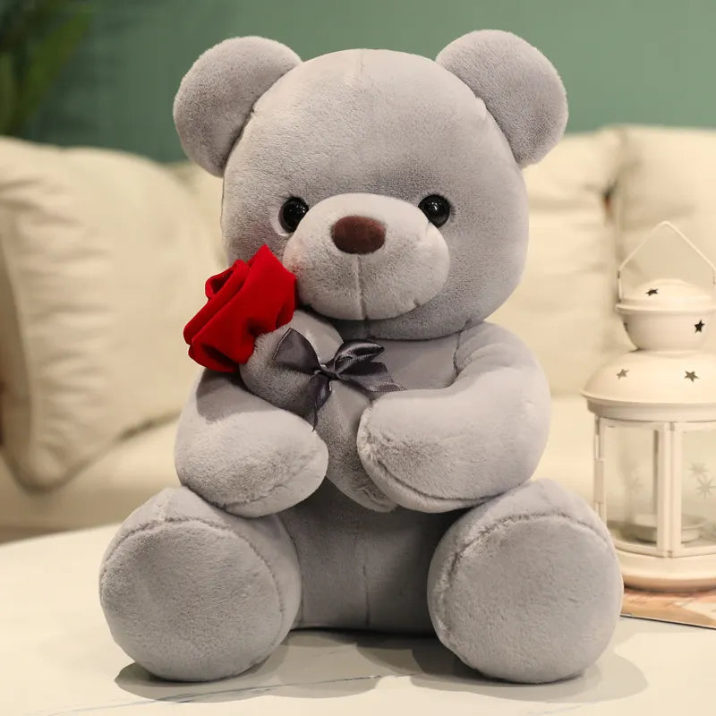 Adorable Teddy Bear Holding a Rose