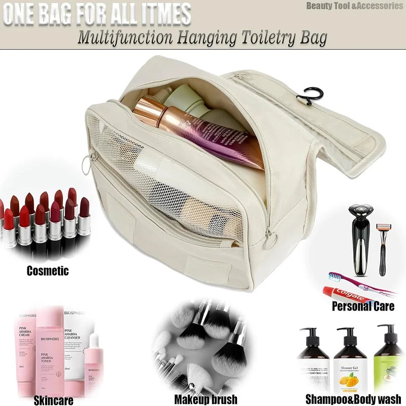 Compact Travel Toiletry Organizer | 6 Storage Compartments & Moisture-Proof Pocket | Versatile & Water-Resistant Polyester
