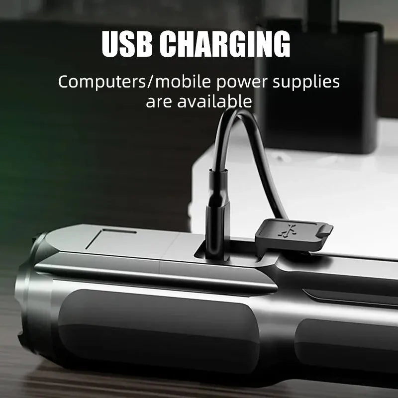High-Intensity LED Flashlight with 100,000 Lumens, USB Rechargeable & Waterproof Zoom Feature