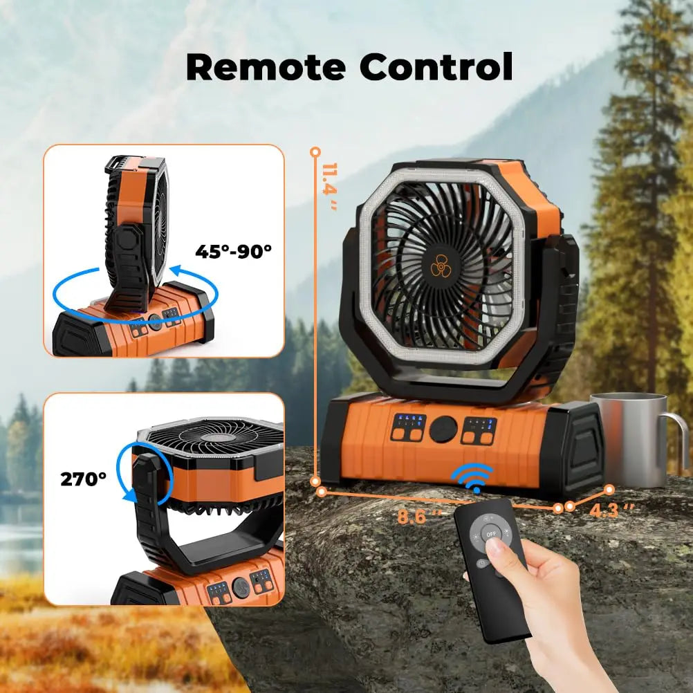 20,000mAh Rechargeable Camping Fan with LED Light and Power Bank