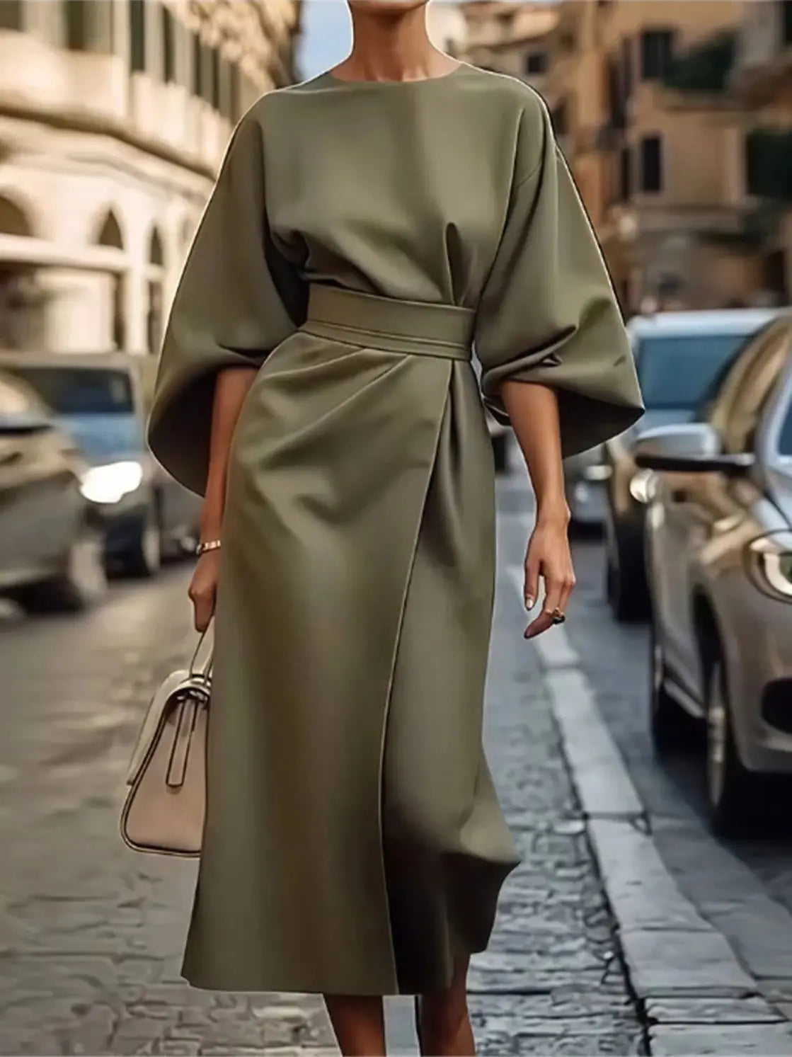 Women's Formal Midi Dress | with Lantern Sleeves