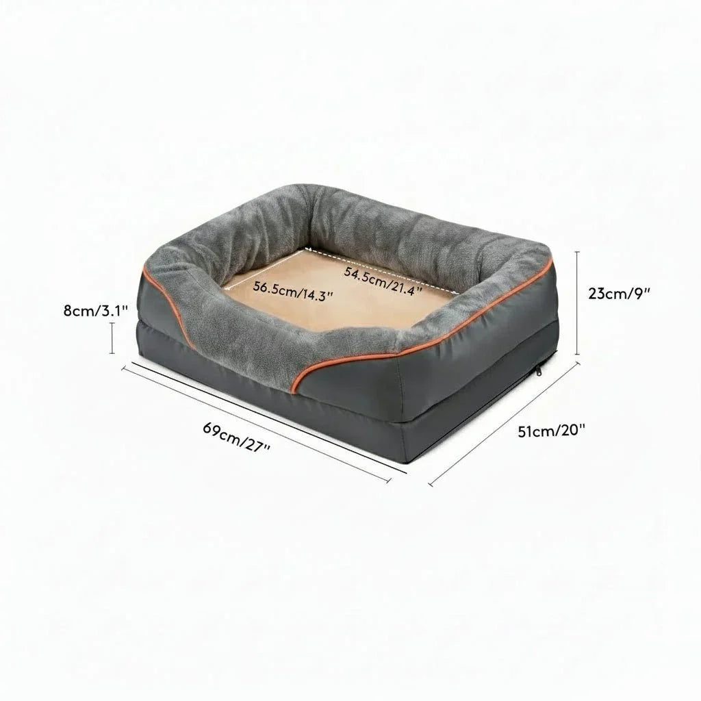 Waterproof Orthopedic Dog Bed with Raised Pillow and Memory Foam Comfort