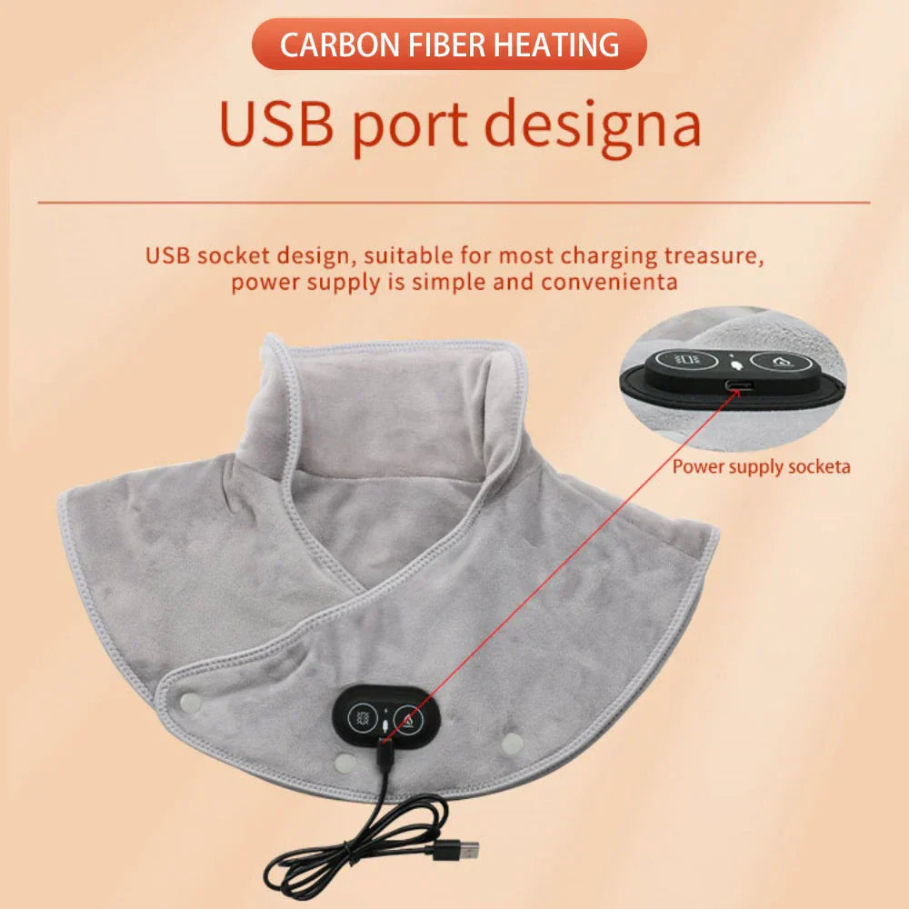 Neck and Shoulder Heat Massager | USB Heating Pad with Vibration | 3 Temperature Settings and Timer | Soft Plush Design
