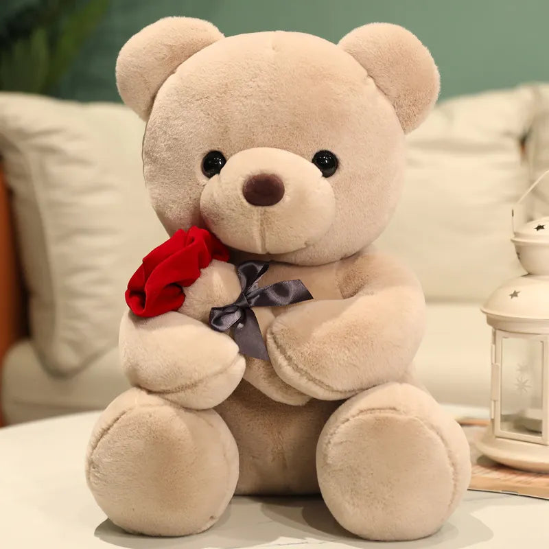 Adorable Teddy Bear Holding a Rose