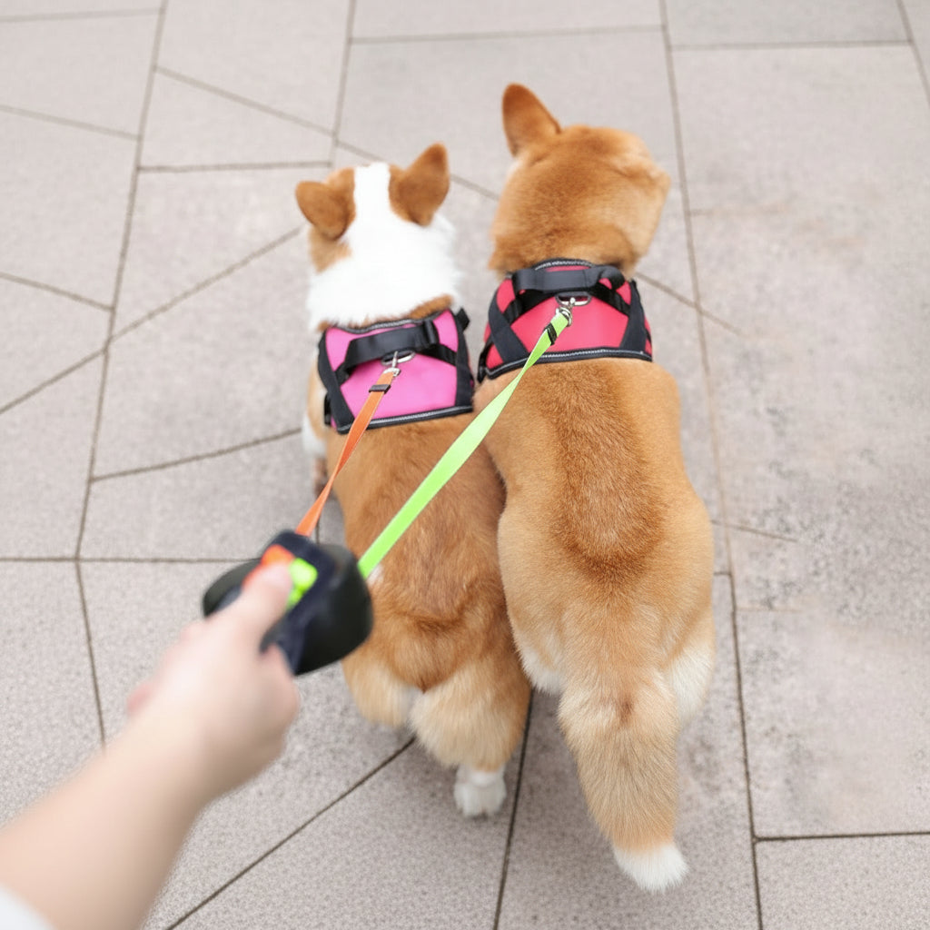 Dual Dog Retractable Leash with Integrated Flashlight