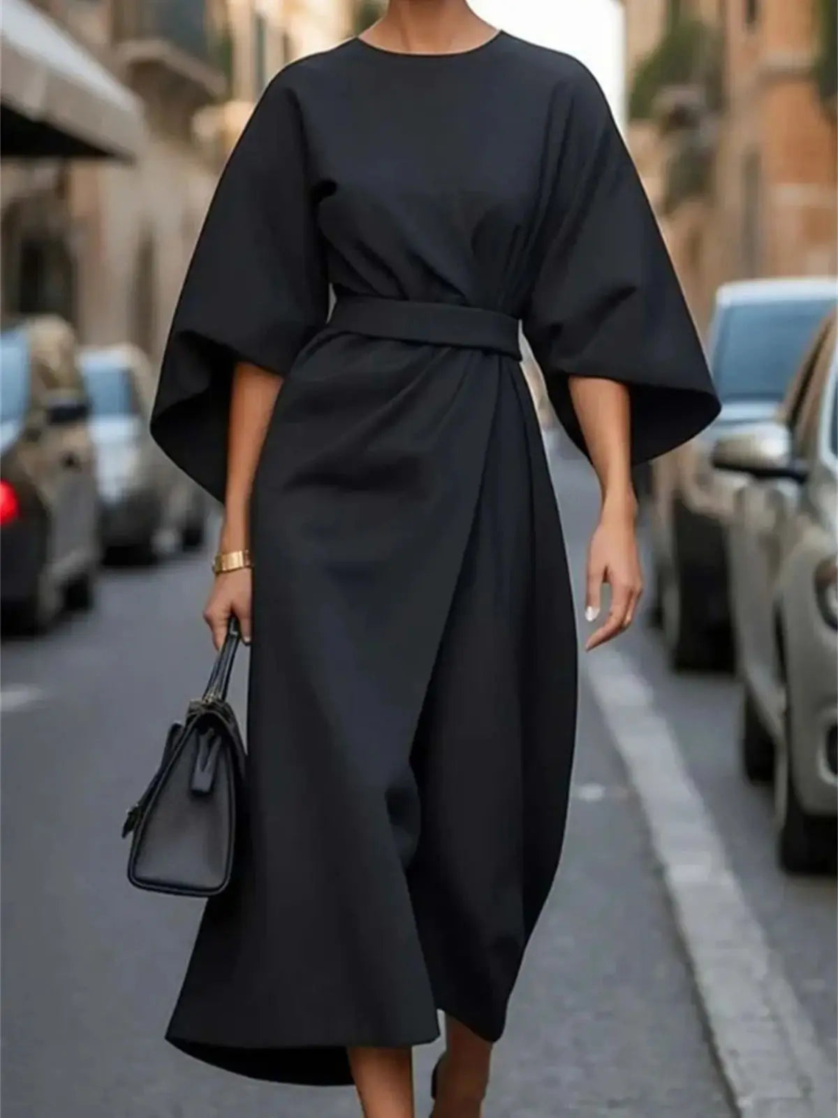 Women's Formal Midi Dress | with Lantern Sleeves