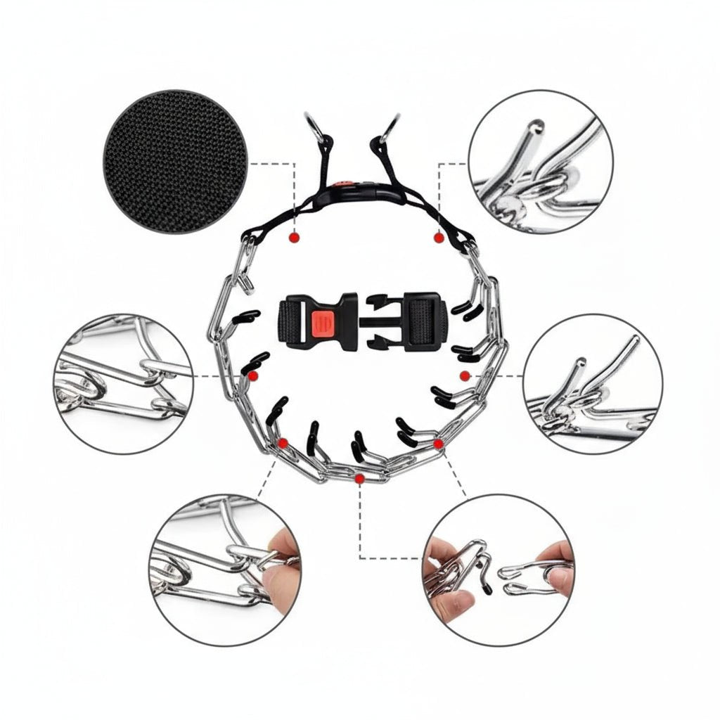 Durable Steel Dog Training Prong Collar with Soft Nylon Protection