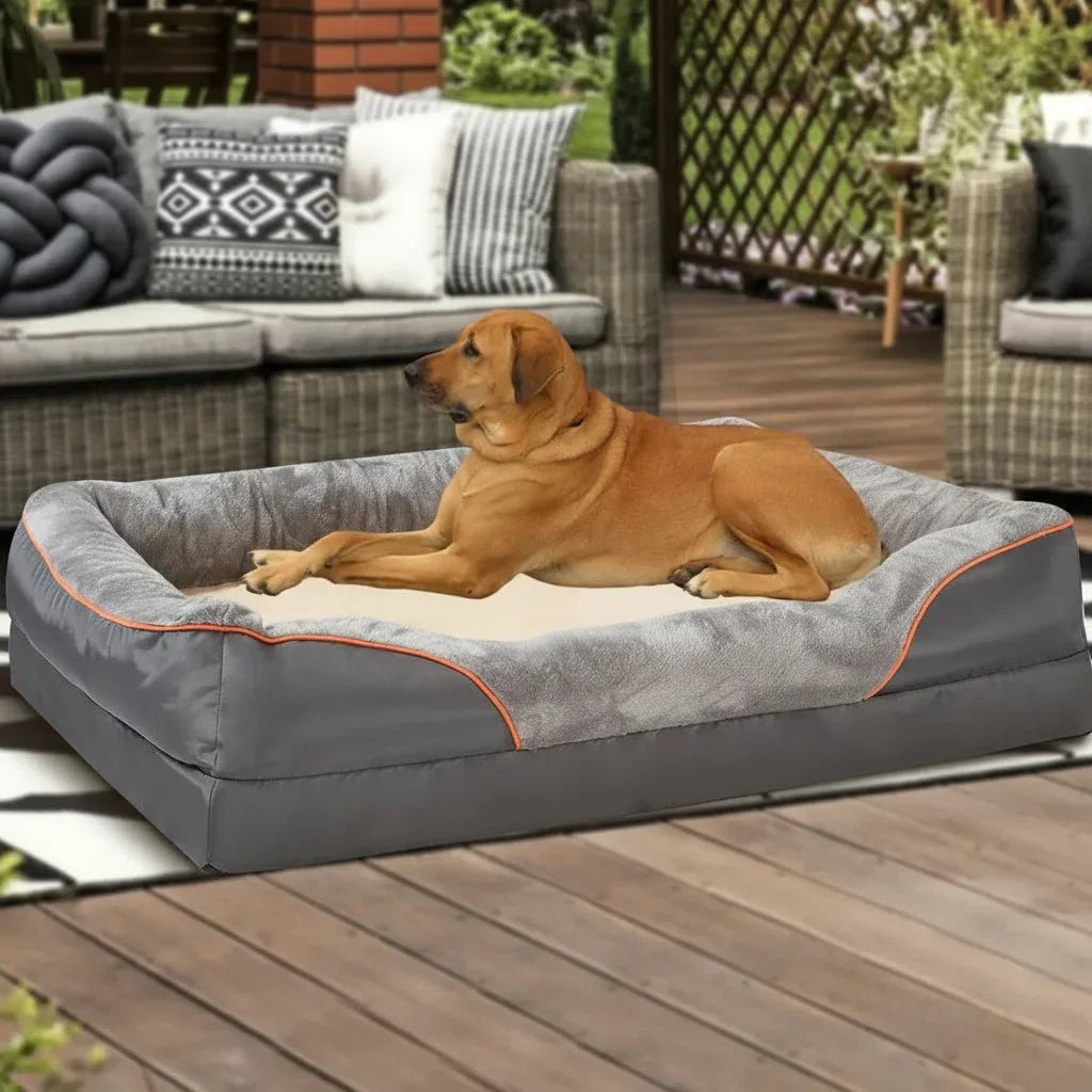 Waterproof Orthopedic Dog Bed with Raised Pillow and Memory Foam Comfort