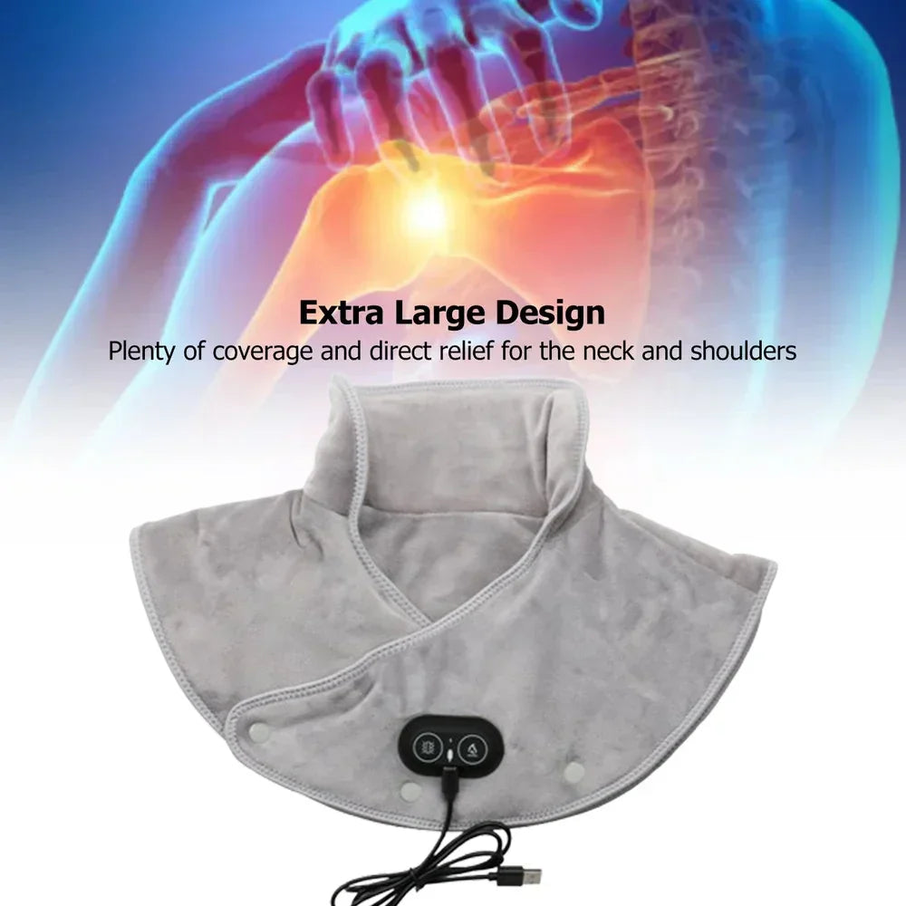 Neck and Shoulder Heat Massager | USB Heating Pad with Vibration | 3 Temperature Settings and Timer | Soft Plush Design