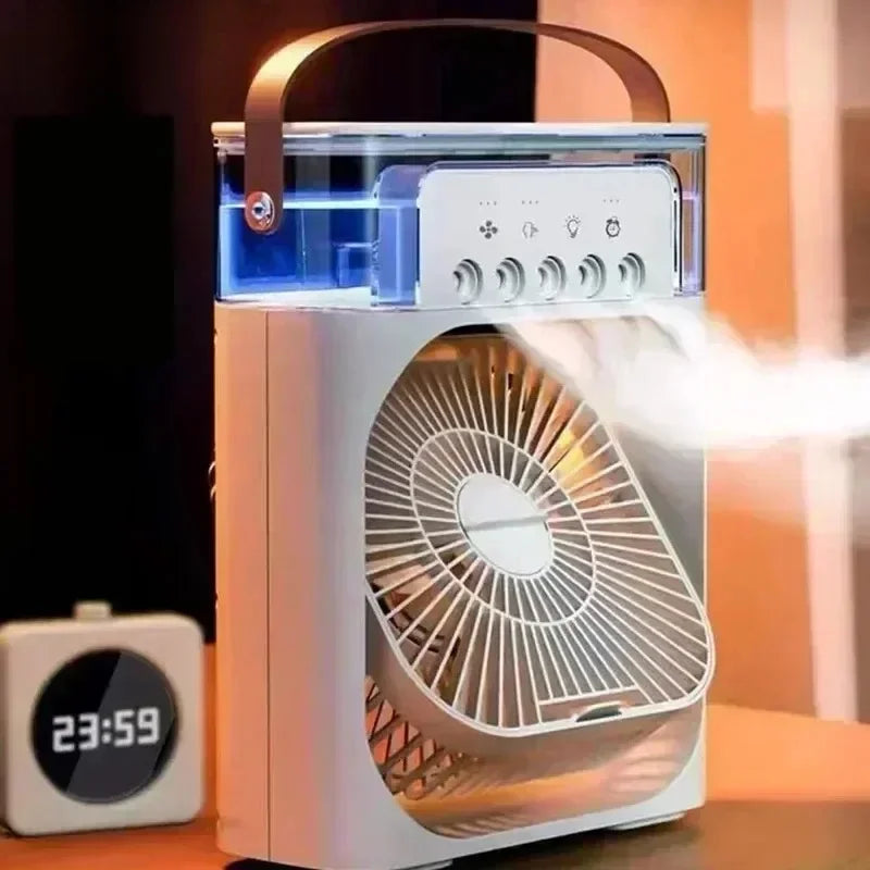 Compact 3-In-1 Mini Air Cooler, Humidifier, and Night Light for Desk Use