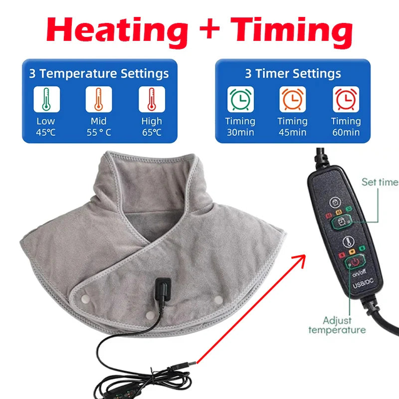 Neck and Shoulder Heat Massager | USB Heating Pad with Vibration | 3 Temperature Settings and Timer | Soft Plush Design