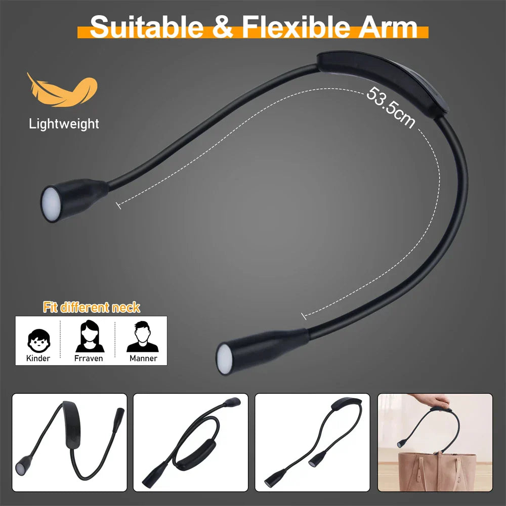 Rechargeable LED Neck Light | USB Charging | 3 Color Options & Adjustable Brightness | Flexible and Portable Design