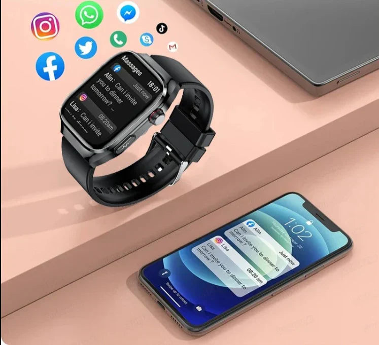 Smartwatch for Blood Sugar Monitoring, ECG, Uric Acid Measurement, and Bluetooth Connectivity