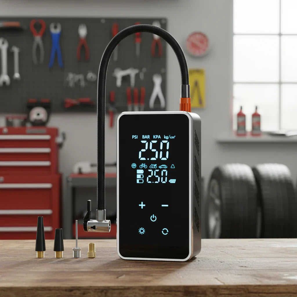 Compact Wireless Air Pump with Touchscreen – 150psi Inflator for Cars and Bicycles