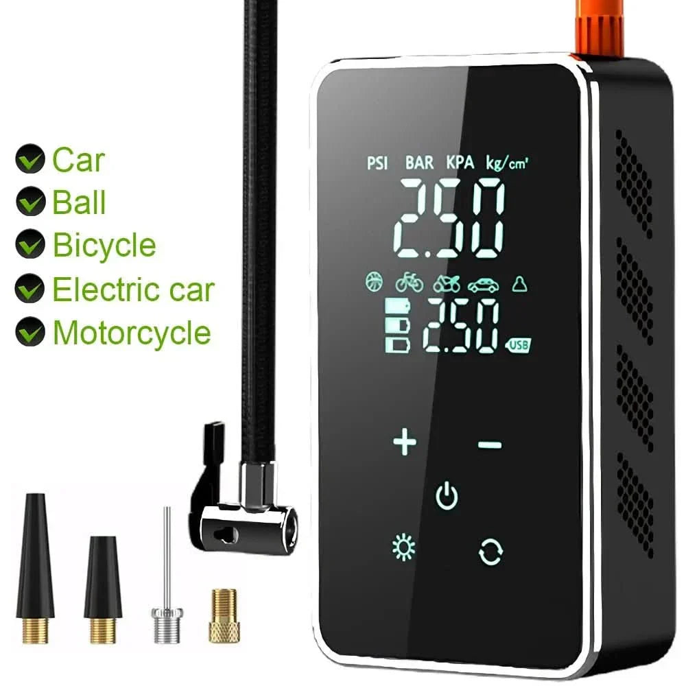 Compact Wireless Air Pump with Touchscreen – 150psi Inflator for Cars and Bicycles