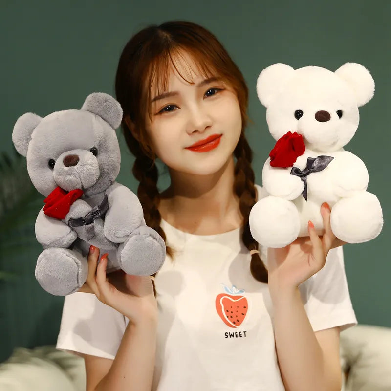 Adorable Teddy Bear Holding a Rose