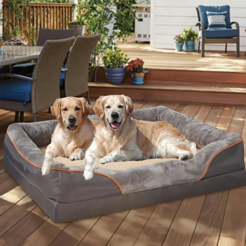 Waterproof Orthopedic Dog Bed with Raised Pillow and Memory Foam Comfort