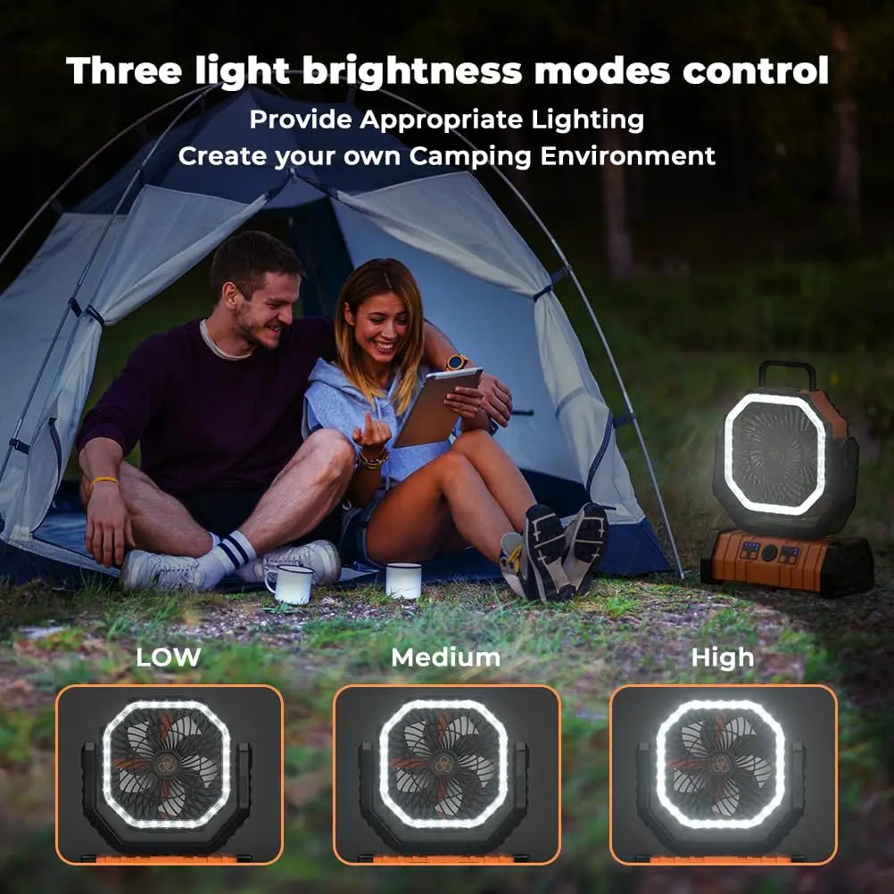 20,000mAh Rechargeable Camping Fan with LED Light and Power Bank