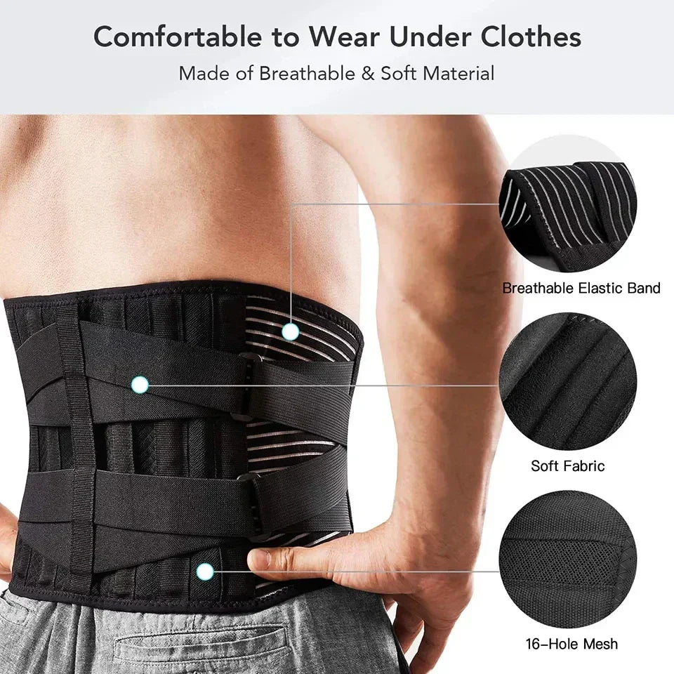 360° Lumbar Support Back Belt | Memory Foam with Aluminum & Steel Springs | Breathable & Discreet Under Clothing