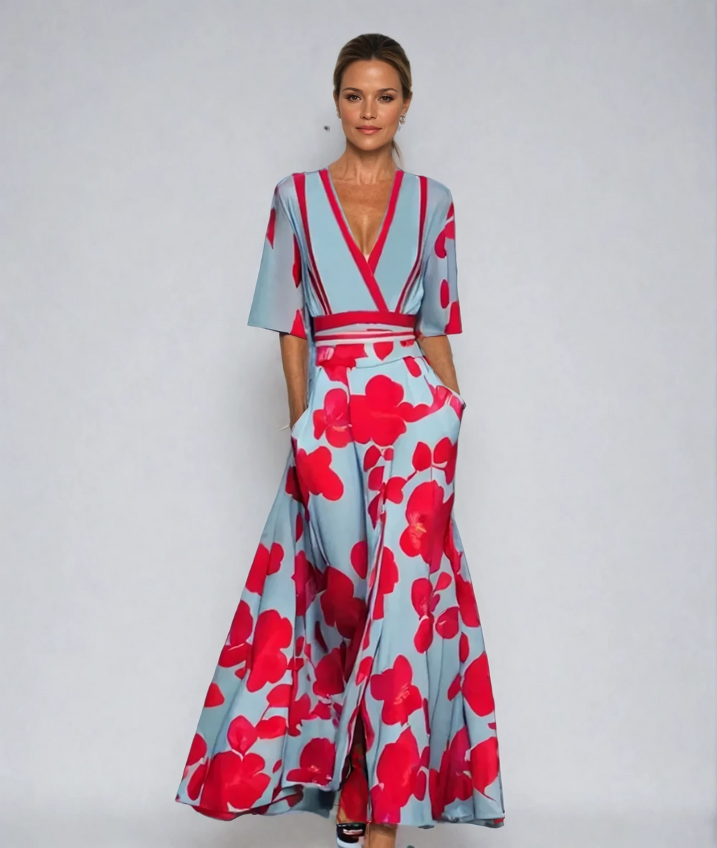 Women’s Floral Pattern Wrap Maxi Dress | V-Neck