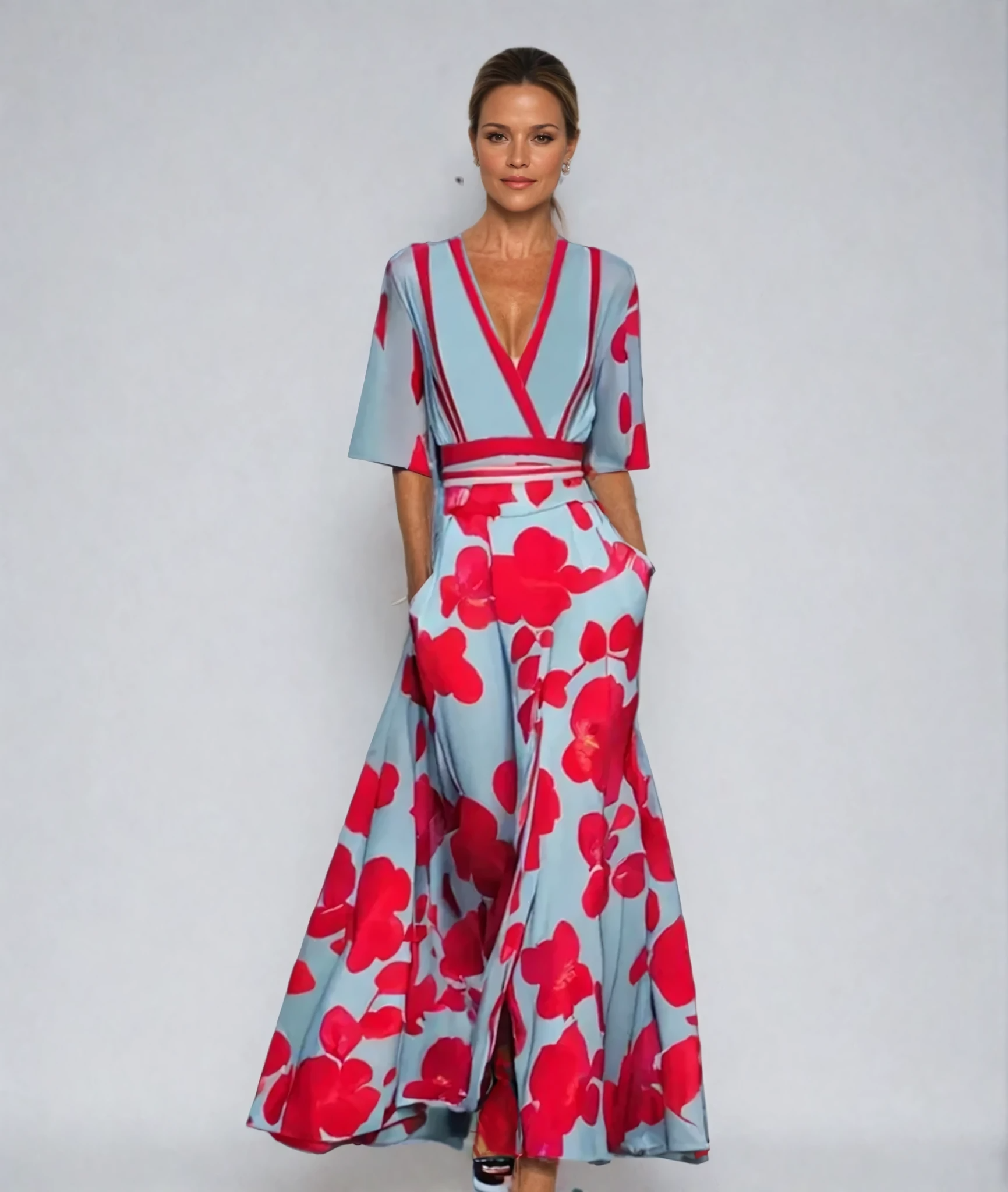 Women’s Floral Pattern Wrap Maxi Dress | V-Neck