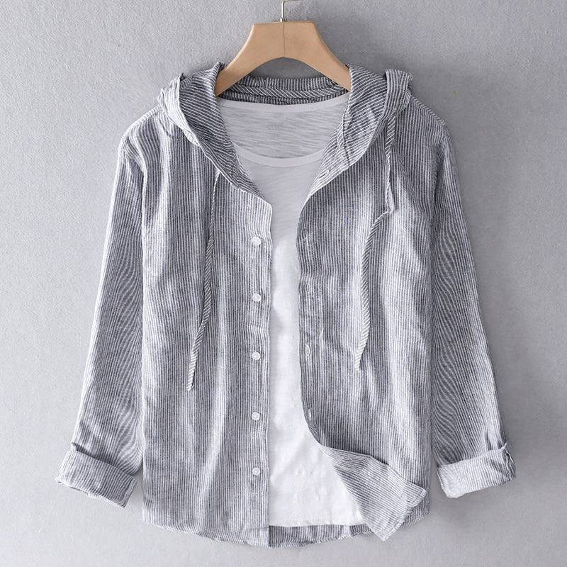 Men's Hooded Blouse with Button Placket | Linen