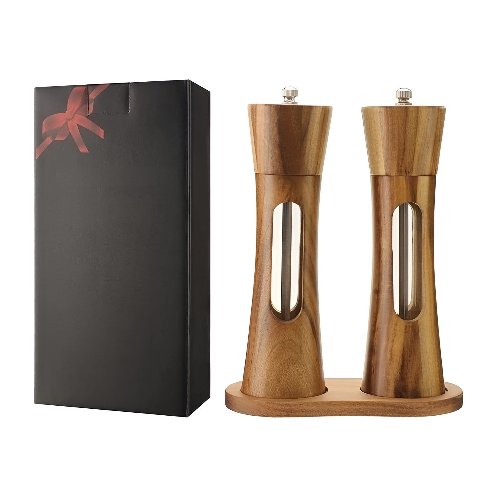 Pair of Wooden Salt and Pepper Grinders with Acrylic Viewing Window