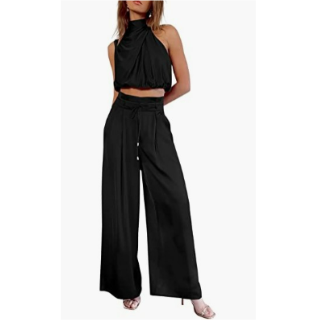 Women’s Halter Crop Top and Wide Leg Pants | Two-Piece Set