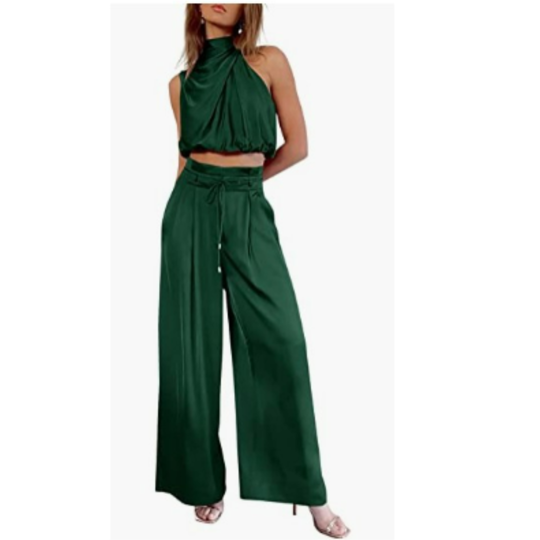 Women’s Halter Crop Top and Wide Leg Pants | Two-Piece Set