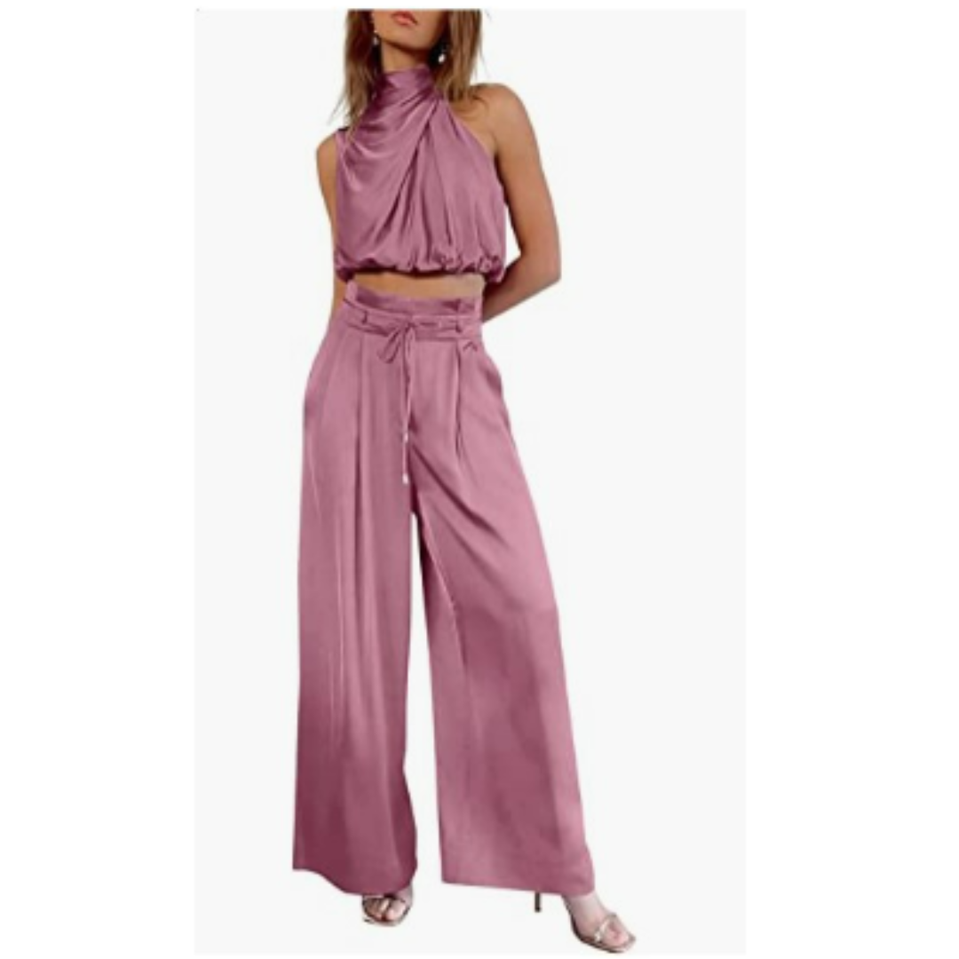Women’s Halter Crop Top and Wide Leg Pants | Two-Piece Set
