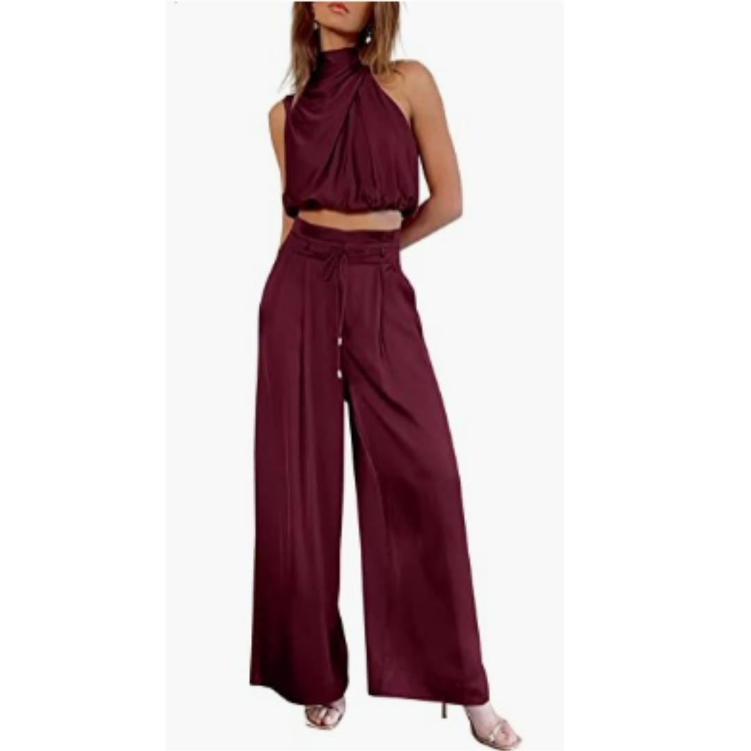 Women’s Halter Crop Top and Wide Leg Pants | Two-Piece Set