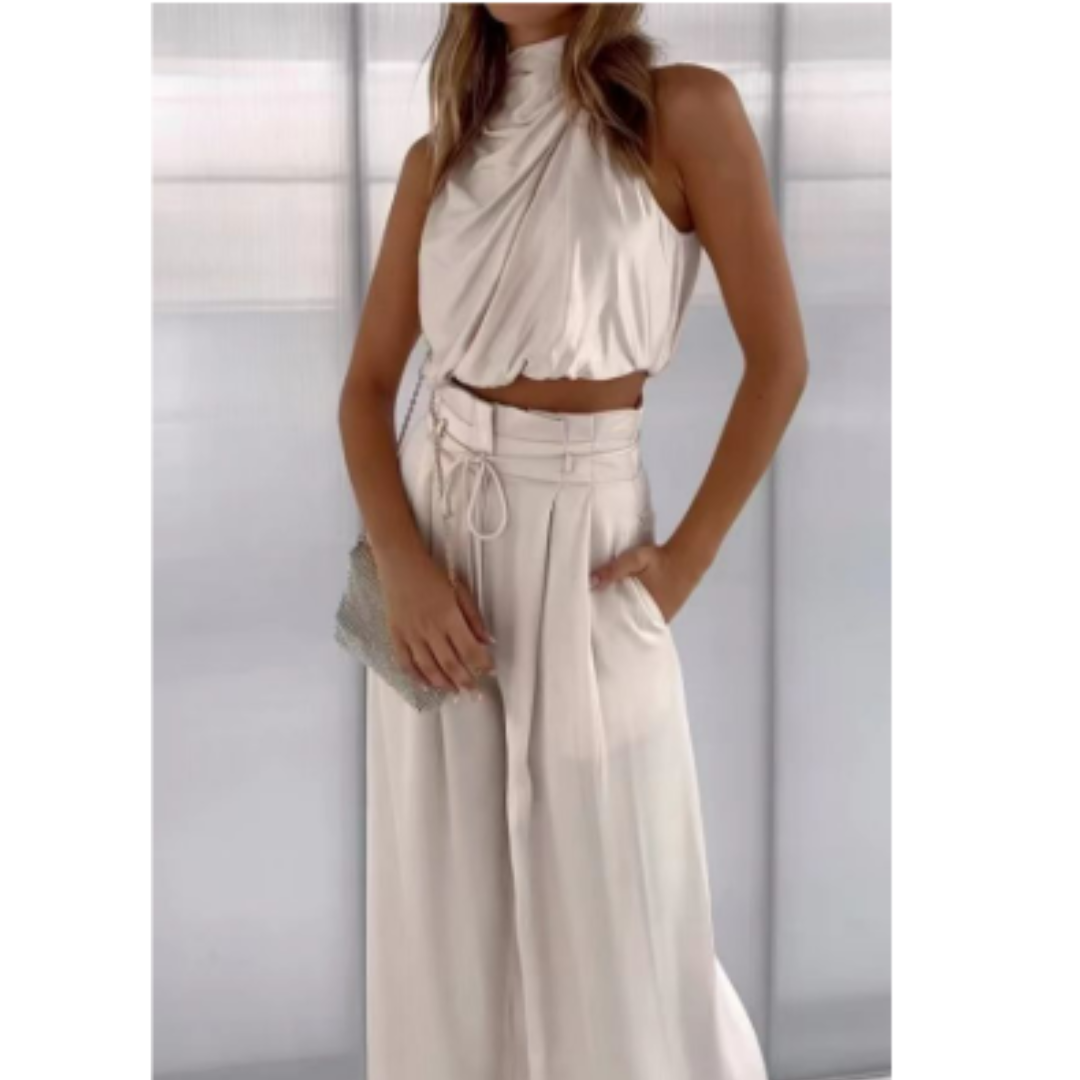 Women’s Halter Crop Top and Wide Leg Pants | Two-Piece Set
