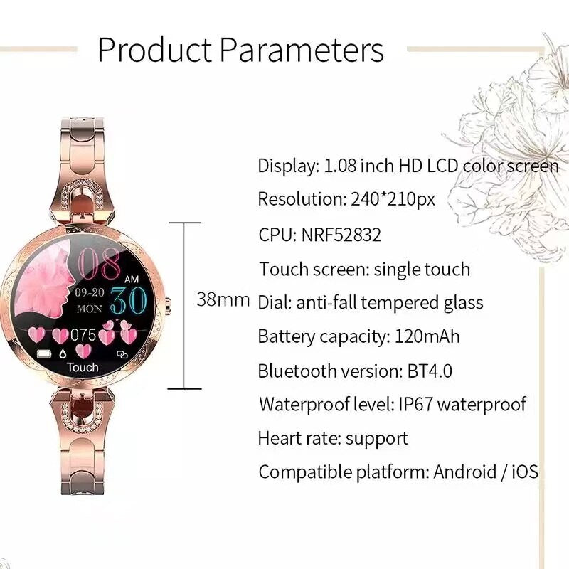 Water-Resistant Women's Fitness Smartwatch with Heart Rate Monitoring