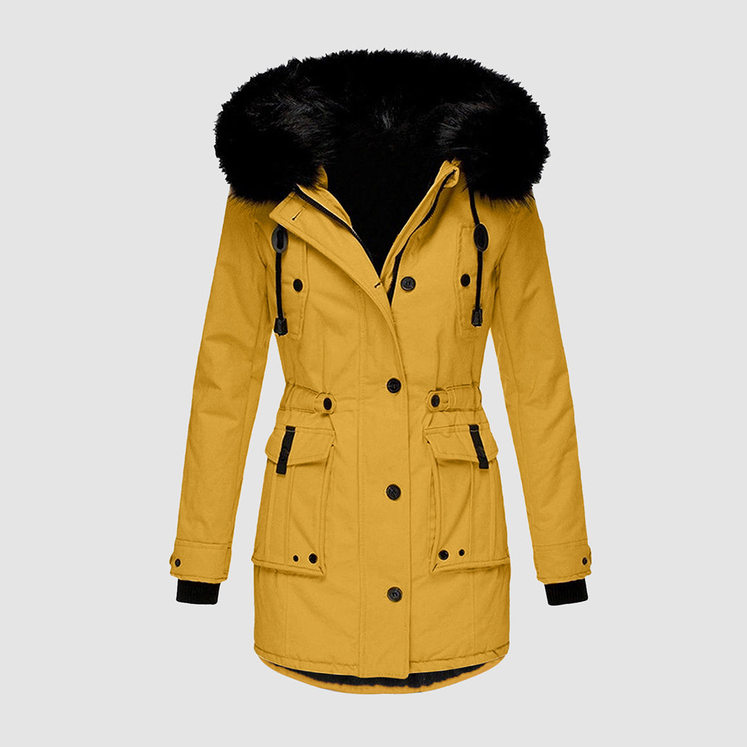 Ladies Long Winter Jacket | With Faux Fur Trim