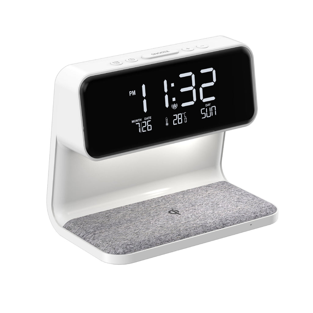 3-in-1 Bedside Lamp with Wireless Charging – LCD Alarm Clock and Touch Dimmable LED Table Light