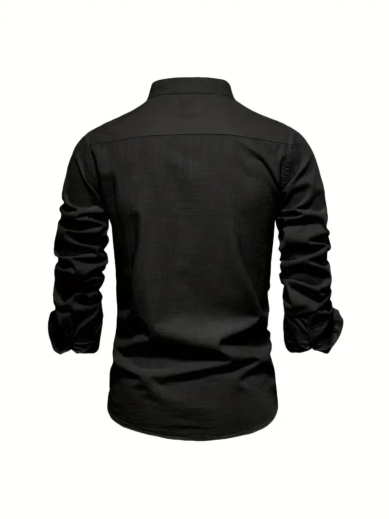 Men's Stand Collar Casual Shirt | Long Sleeve